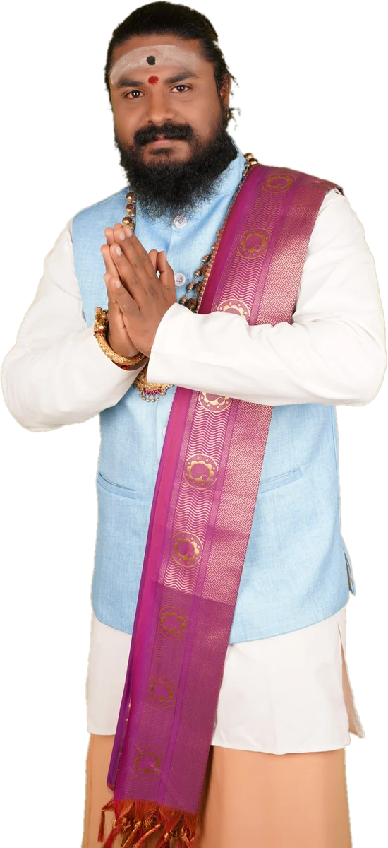 Dr. Pandit Sri Sidhanth Arun Sharma Guruji greeting a visitor with folded hands