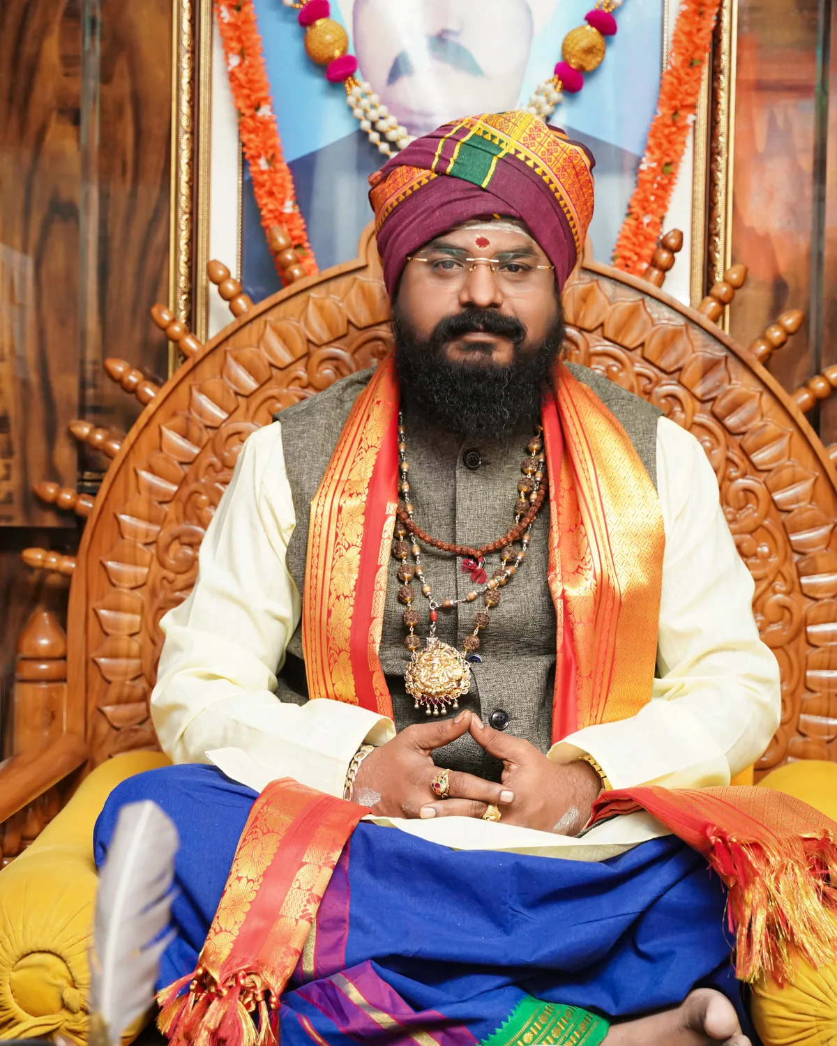 Arun Sharma Guruji in the consultation room at Sri Mookambika Jyothishyalaya, Whitefield